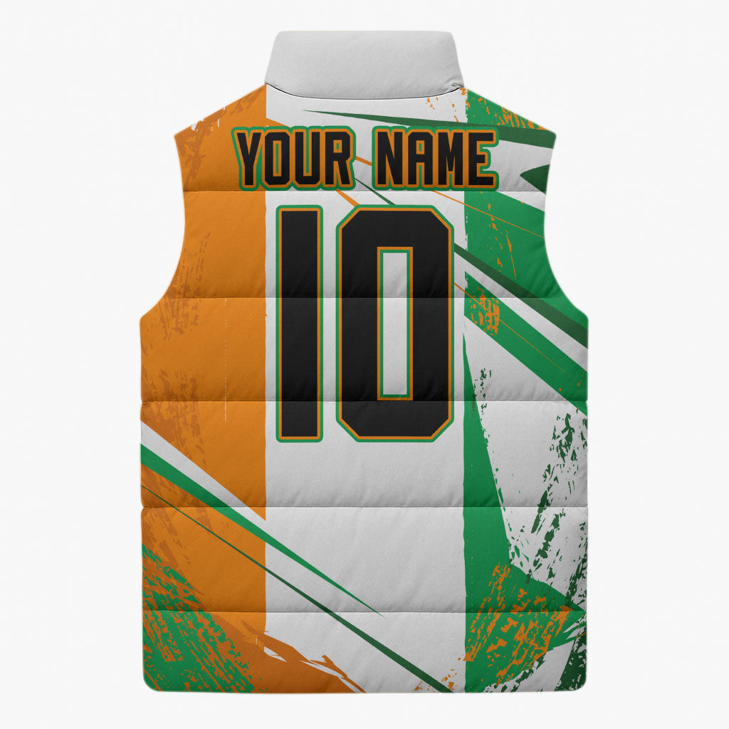 Personalized Ivory Coast Football Sleeveless Puffer Jacket African Elephant Trophy