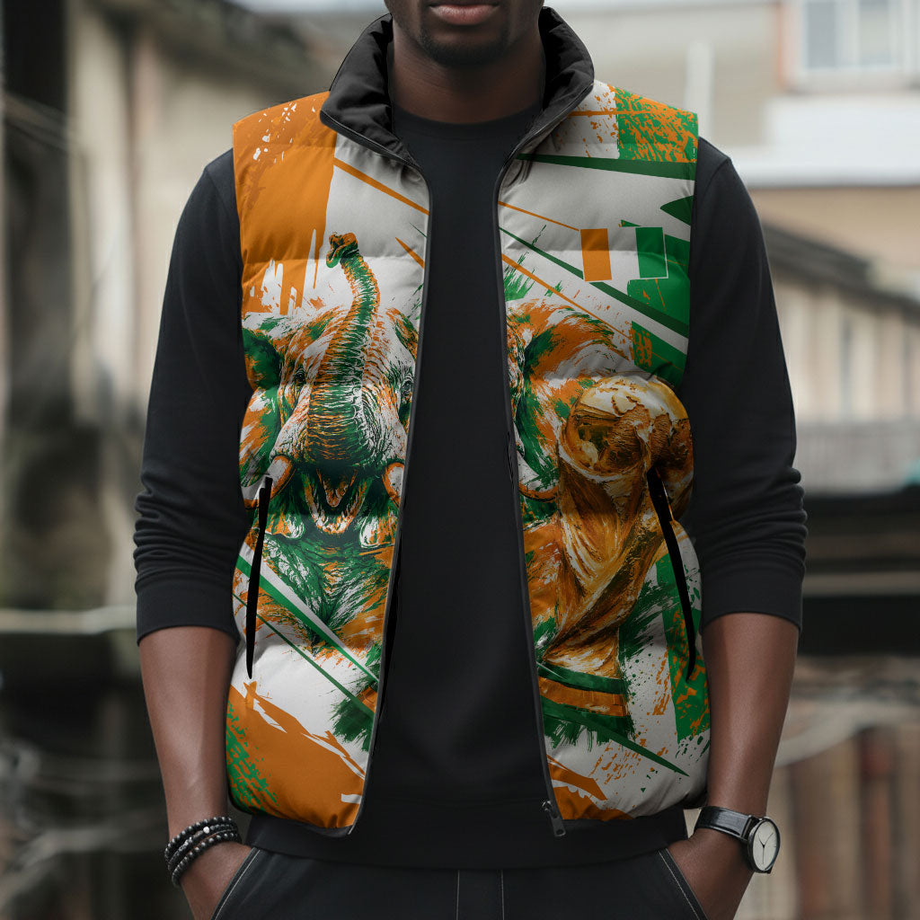 Personalized Ivory Coast Football Sleeveless Puffer Jacket African Elephant Trophy