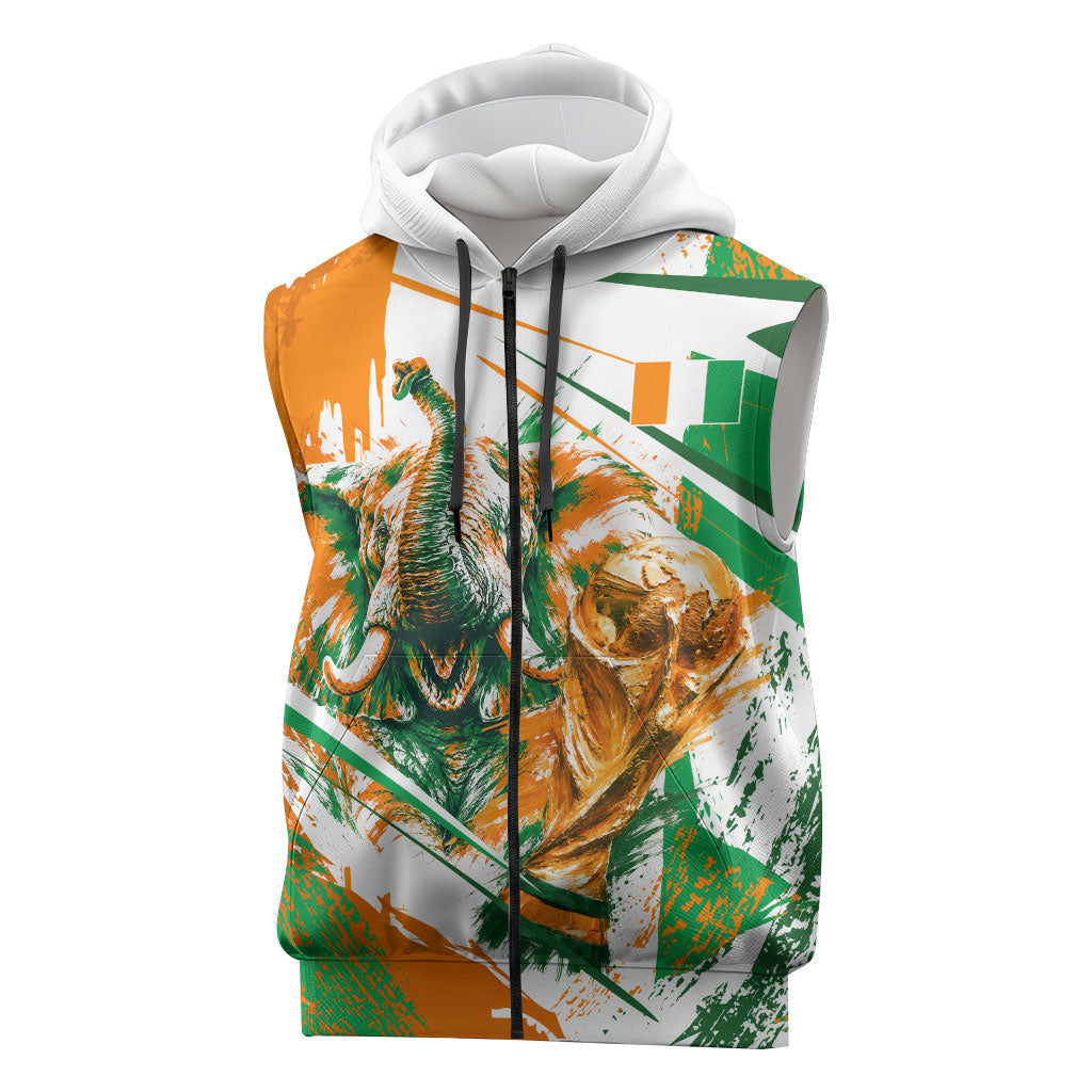 Personalized Ivory Coast Football Sleeveless Zip Hoodie African Elephant Trophy