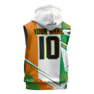 Personalized Ivory Coast Football Sleeveless Zip Hoodie African Elephant Trophy
