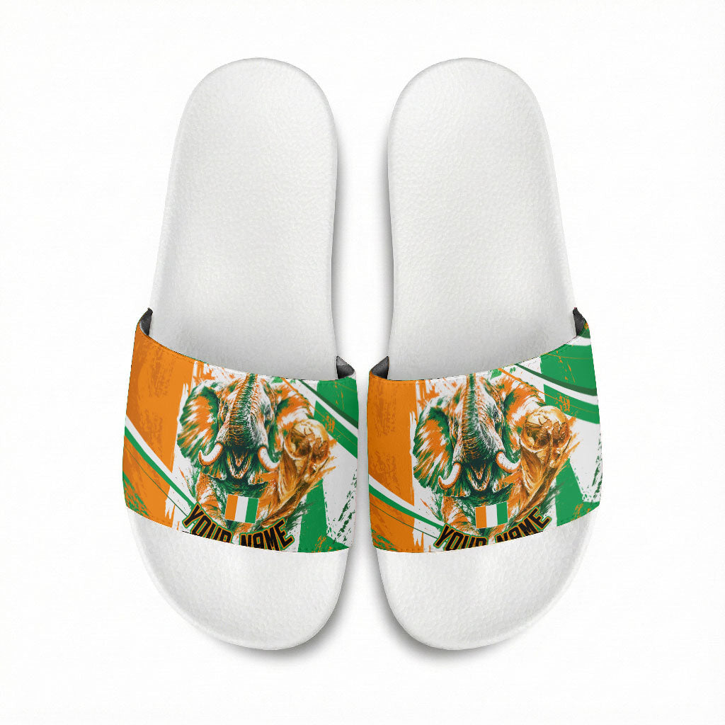 Personalized Ivory Coast Football Slide Sandals African Elephant Trophy