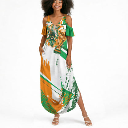 Personalized Ivory Coast Football Summer Maxi Dress African Elephant Trophy