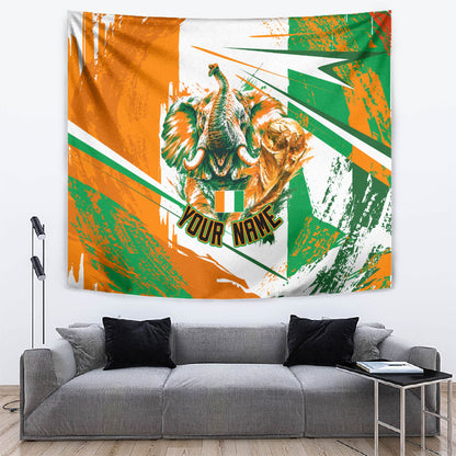Personalized Ivory Coast Football Tapestry African Elephant Trophy