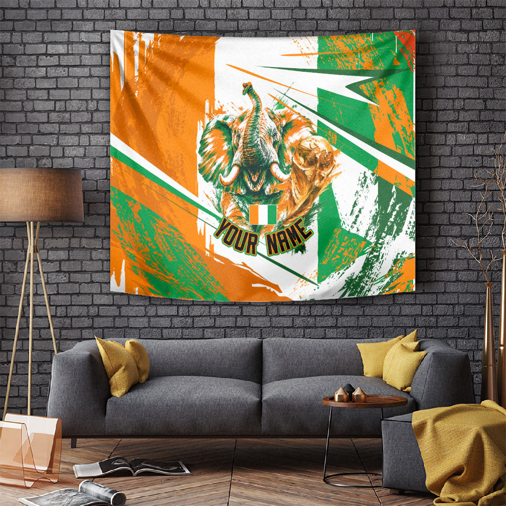 Personalized Ivory Coast Football Tapestry African Elephant Trophy