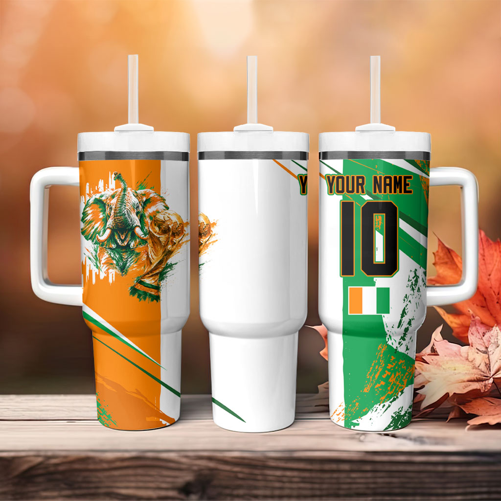 Personalized Ivory Coast Football Tumbler With Handle African Elephant Trophy