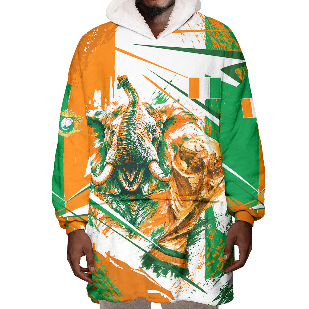 Personalized Ivory Coast Football Wearable Blanket Hoodie African Elephant Trophy