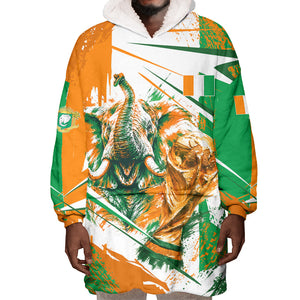 Personalized Ivory Coast Football Wearable Blanket Hoodie African Elephant Trophy