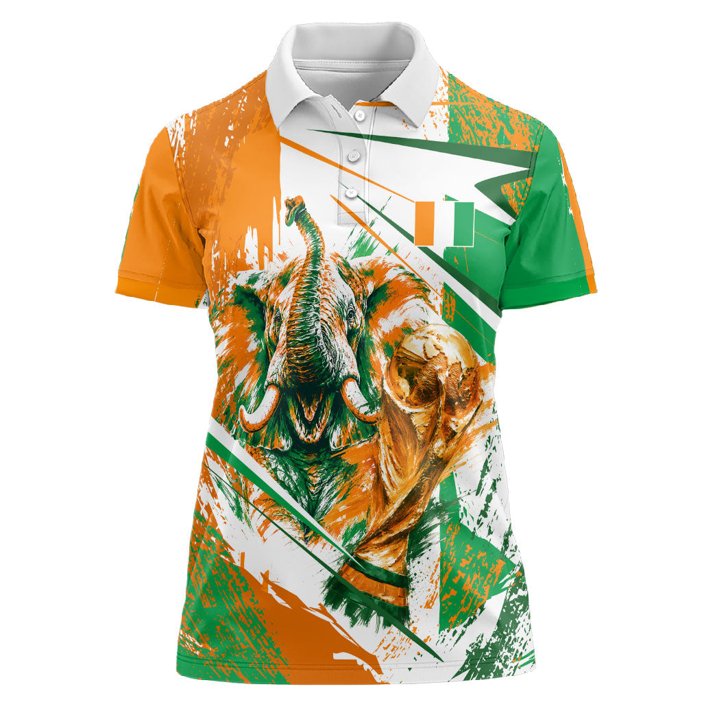 Personalized Ivory Coast Football Women Polo Shirt African Elephant Trophy
