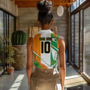 Personalized Ivory Coast Football Women Sleeveless Polo Shirt African Elephant Trophy