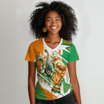 Personalized Ivory Coast Football Women V-Neck T-Shirt African Elephant Trophy
