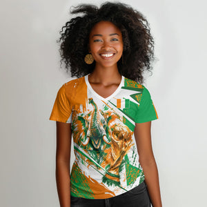 Personalized Ivory Coast Football Women V-Neck T-Shirt African Elephant Trophy