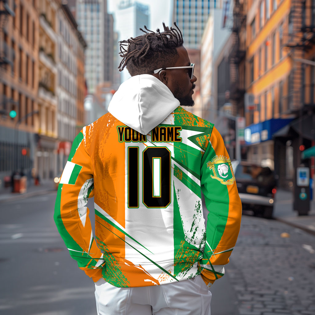 Personalized Ivory Coast Football Zip Hoodie African Elephant Trophy