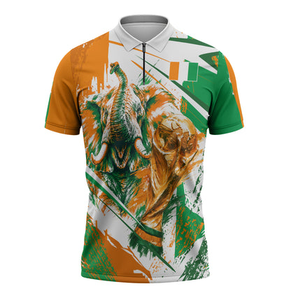 Personalized Ivory Coast Football Zipper Polo Shirt African Elephant Trophy