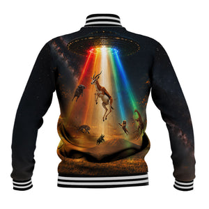 South Africa Safari UFO Baseball Jacket African Wildlife Sci-Fi Galaxy Space And Mandela