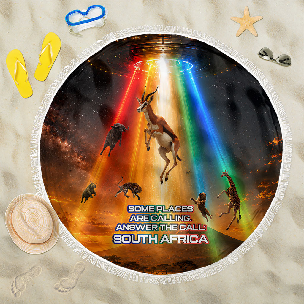 South Africa Safari UFO Beach Blanket African Wildlife Sci-Fi Galaxy Space And Mandela