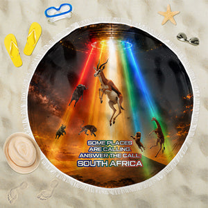 South Africa Safari UFO Beach Blanket African Wildlife Sci-Fi Galaxy Space And Mandela