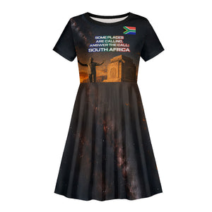 South Africa Safari UFO Kid Short Sleeve Dress African Wildlife Sci-Fi Galaxy Space And Mandela