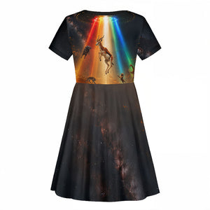 South Africa Safari UFO Kid Short Sleeve Dress African Wildlife Sci-Fi Galaxy Space And Mandela