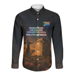 South Africa Safari UFO Long Sleeve Button Shirt African Wildlife Sci-Fi Galaxy Space And Mandela