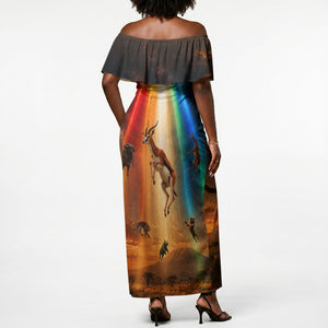South Africa Safari UFO Off Shoulder Maxi Dress African Wildlife Sci-Fi Galaxy Space And Mandela