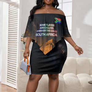 South Africa Safari UFO Off Shoulder Short Dress African Wildlife Sci-Fi Galaxy Space And Mandela