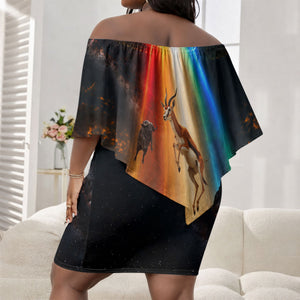 South Africa Safari UFO Off Shoulder Short Dress African Wildlife Sci-Fi Galaxy Space And Mandela