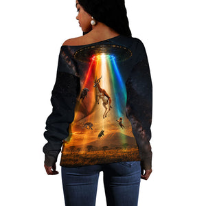 South Africa Safari UFO Off Shoulder Sweater African Wildlife Sci-Fi Galaxy Space And Mandela
