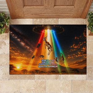 South Africa Safari UFO Rubber Doormat African Wildlife Sci-Fi Galaxy Space And Mandela