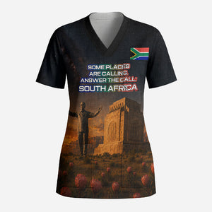 South Africa Safari UFO Scrub Top African Wildlife Sci-Fi Galaxy Space And Mandela