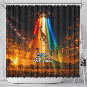 South Africa Safari UFO Shower Curtain African Wildlife Sci-Fi Galaxy Space And Mandela