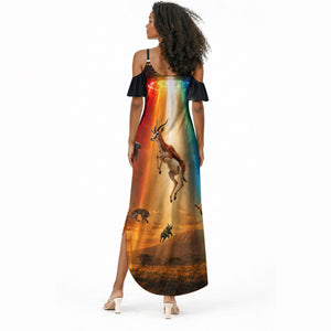 South Africa Safari UFO Summer Maxi Dress African Wildlife Sci-Fi Galaxy Space And Mandela