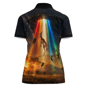 South Africa Safari UFO Women Polo Shirt African Wildlife Sci-Fi Galaxy Space And Mandela