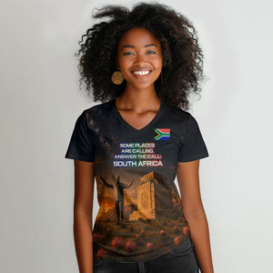 South Africa Safari UFO Women V-Neck T-Shirt African Wildlife Sci-Fi Galaxy Space And Mandela