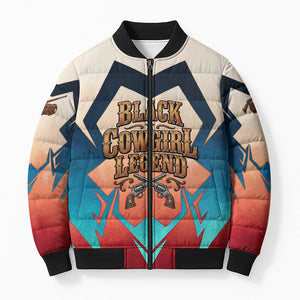 Mary Fields Bomber Puffer Jacket Vintage Western Wild West - Stagecoach Mary Black Cowgirl