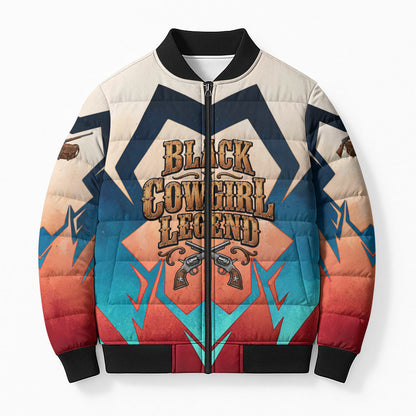 Mary Fields Bomber Puffer Jacket Vintage Western Wild West - Stagecoach Mary Black Cowgirl