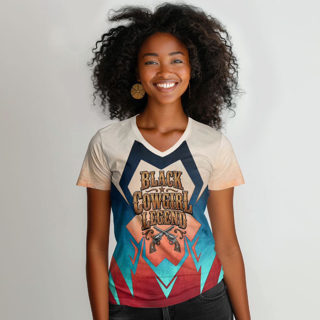 Mary Fields Women V-Neck T-Shirt Vintage Western Wild West - Stagecoach Mary Black Cowgirl