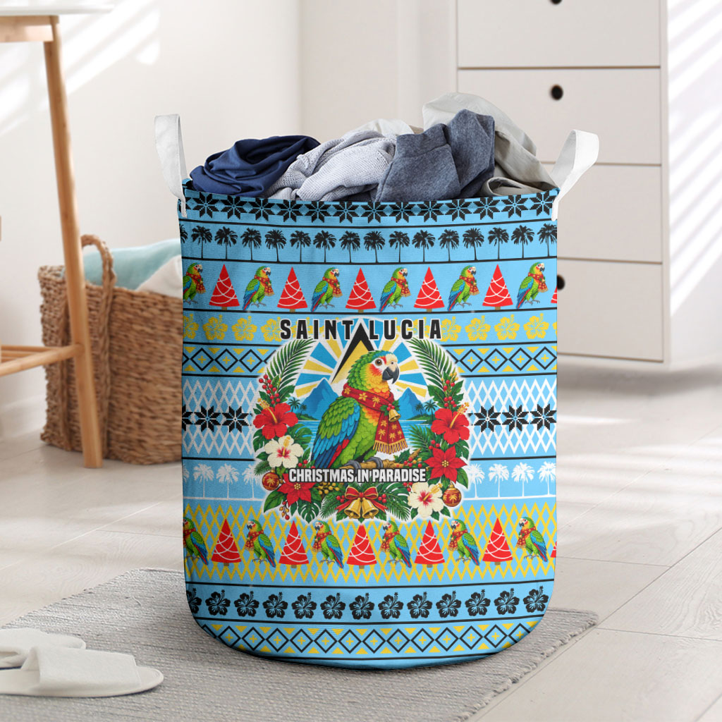 Saint Lucia Christmas In Paradise Laundry Basket Tropical Parrot Santa Ugly Pattern Graphic Artwork