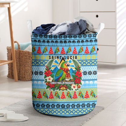 Saint Lucia Christmas In Paradise Laundry Basket Tropical Parrot Santa Ugly Pattern Graphic Artwork