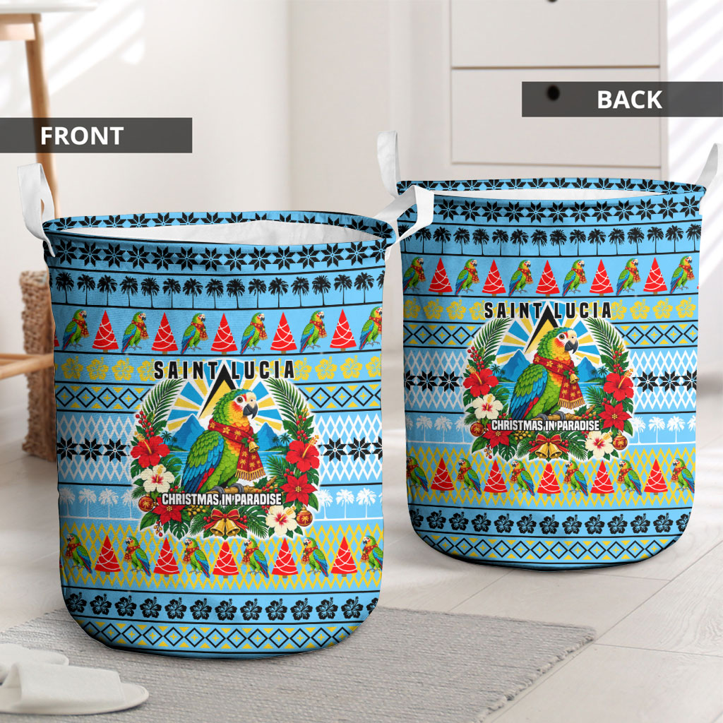 Saint Lucia Christmas In Paradise Laundry Basket Tropical Parrot Santa Ugly Pattern Graphic Artwork