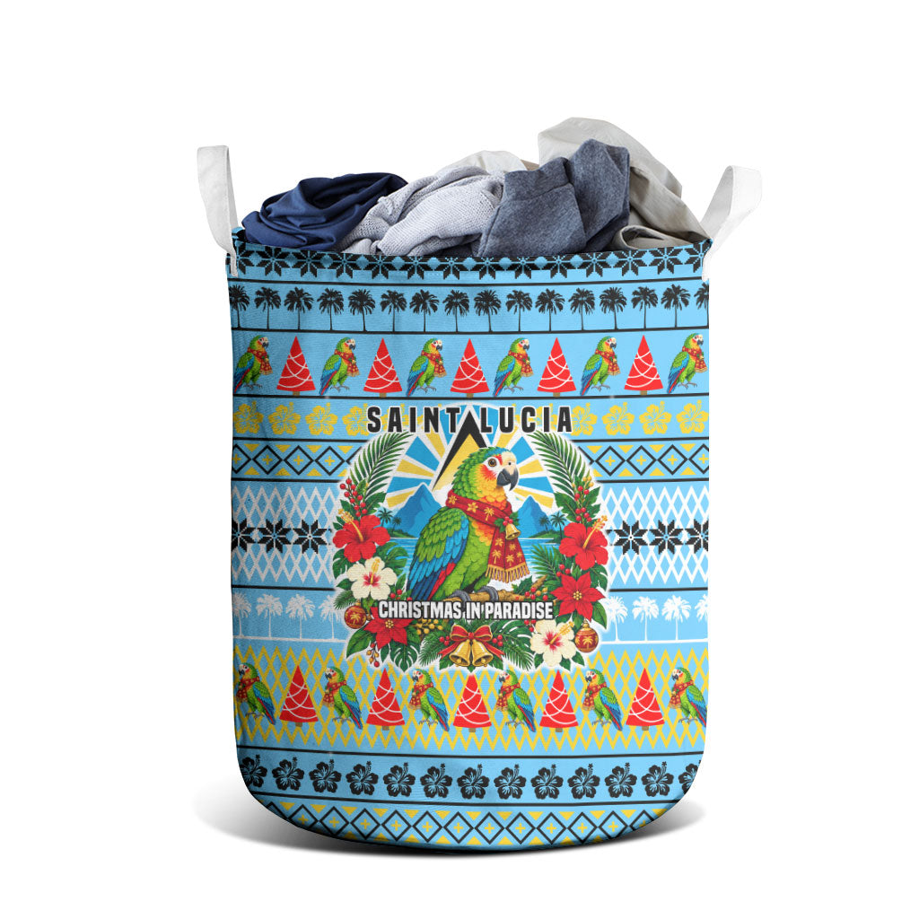 Saint Lucia Christmas In Paradise Laundry Basket Tropical Parrot Santa Ugly Pattern Graphic Artwork