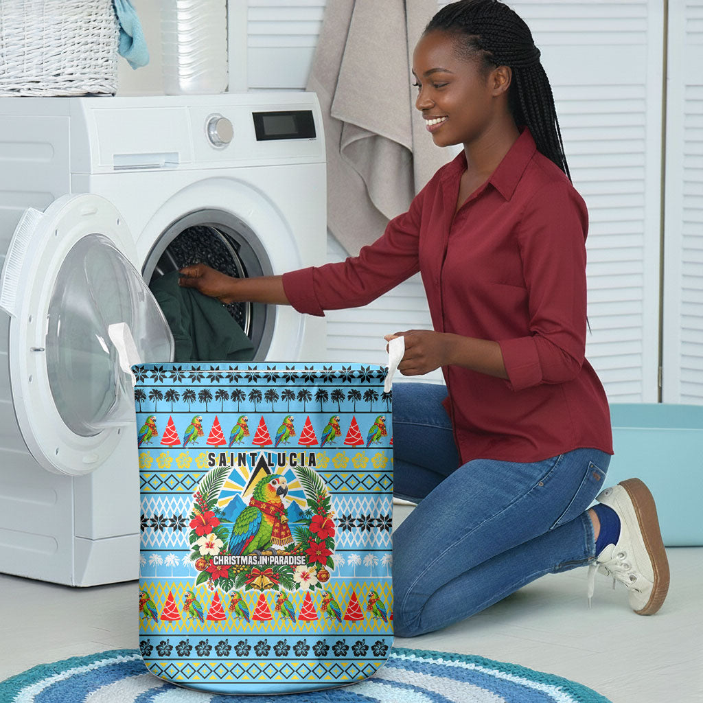 Saint Lucia Christmas In Paradise Laundry Basket Tropical Parrot Santa Ugly Pattern Graphic Artwork