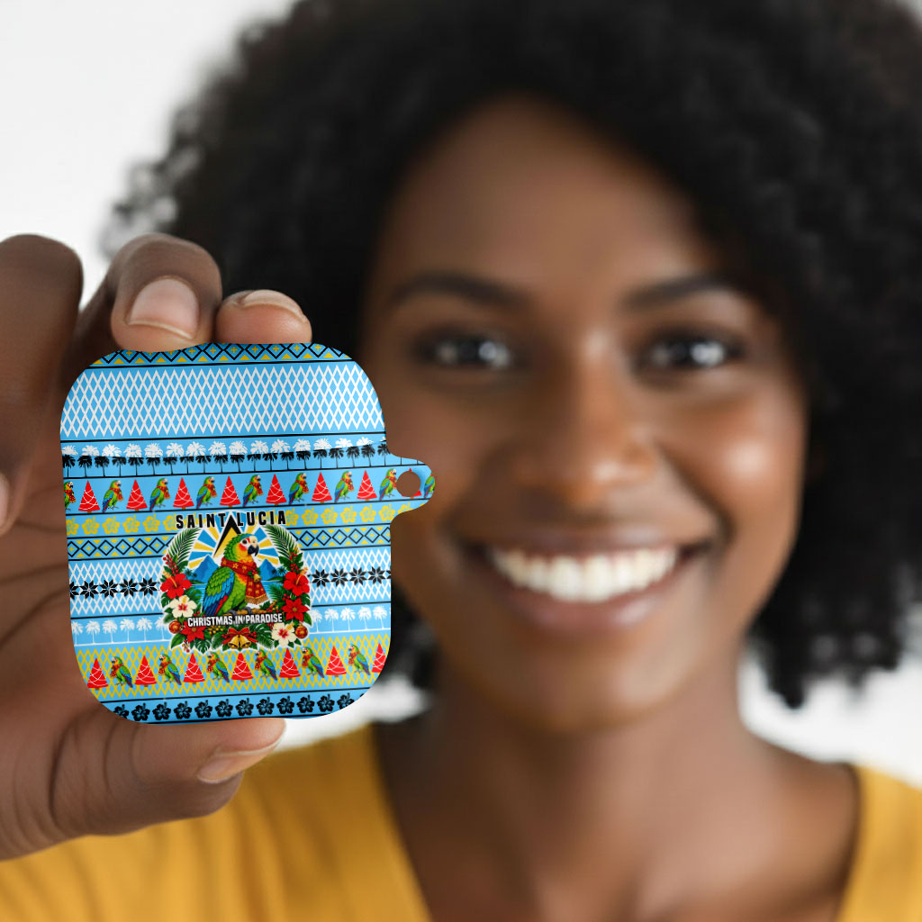 Saint Lucia Christmas In Paradise AirPods Case Tropical Parrot Santa Ugly Pattern Graphic Artwork