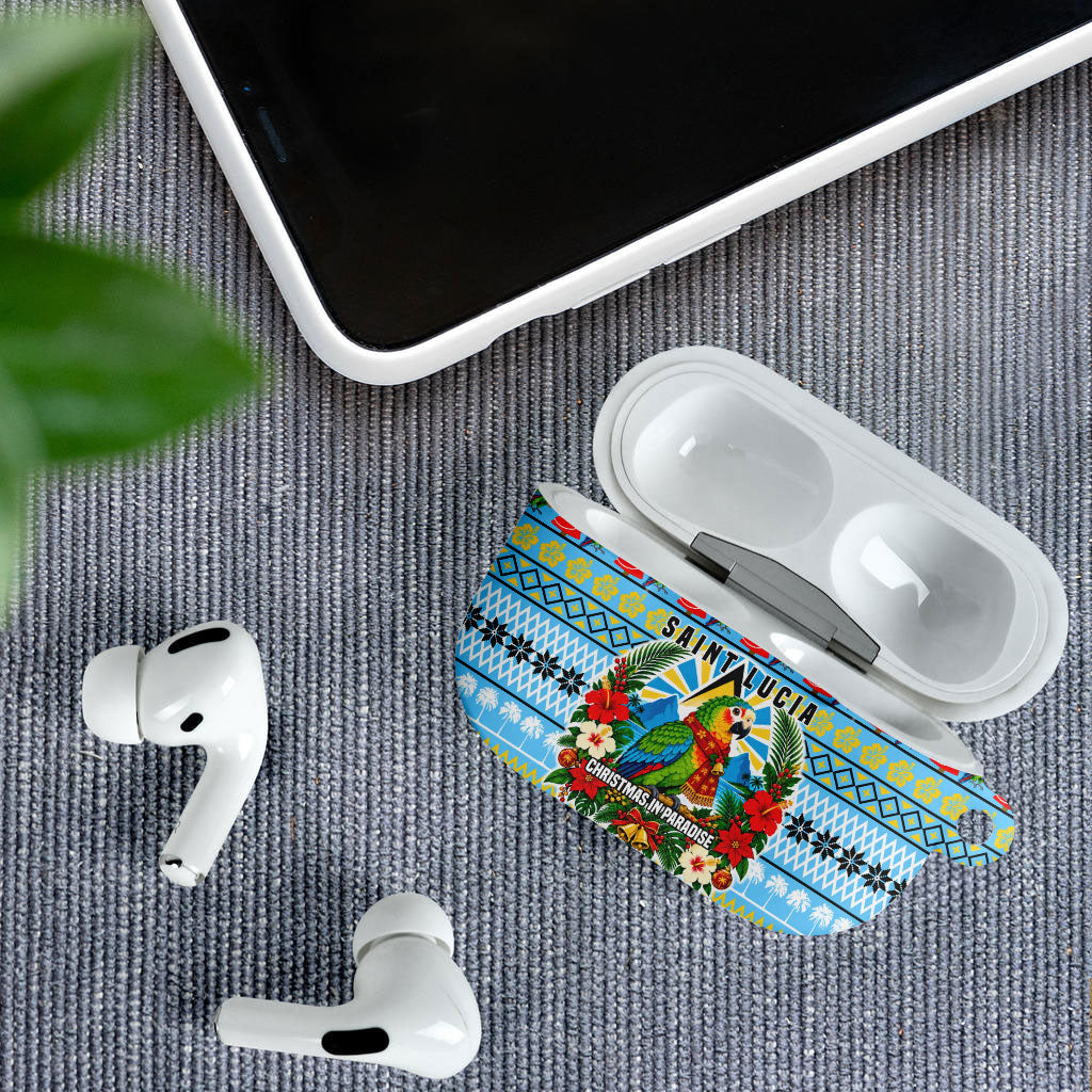 Saint Lucia Christmas In Paradise AirPods Case Tropical Parrot Santa Ugly Pattern Graphic Artwork