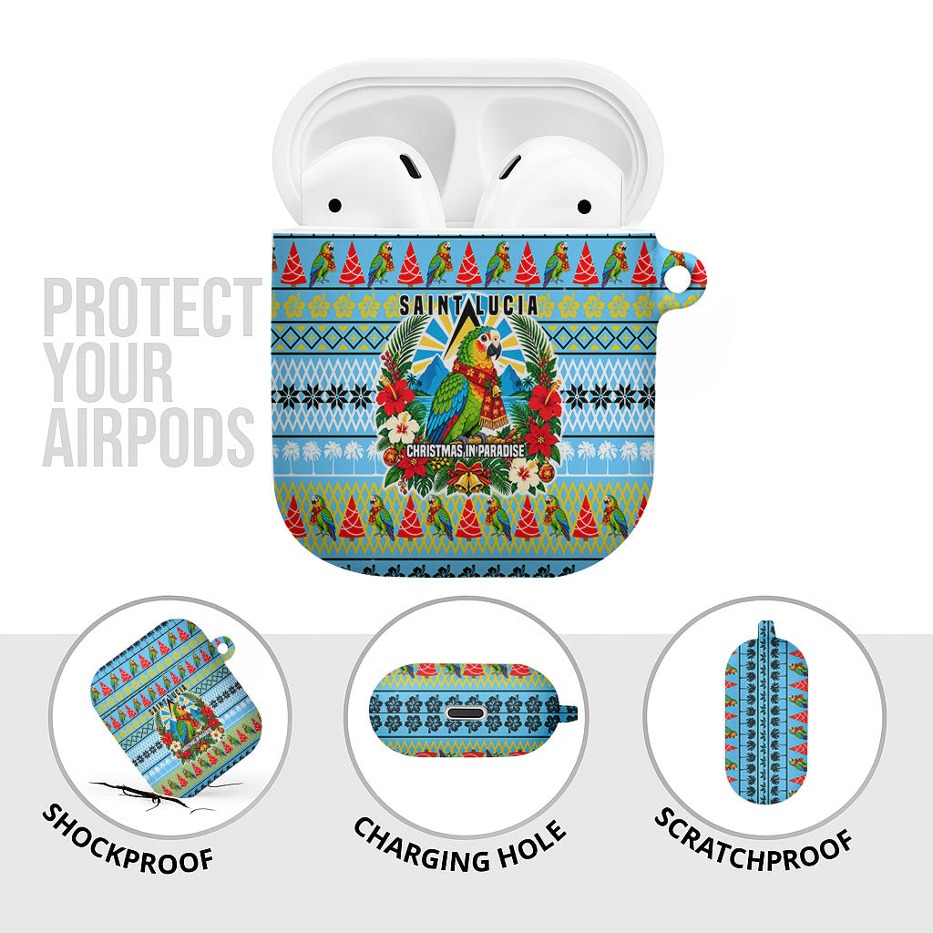 Saint Lucia Christmas In Paradise AirPods Case Tropical Parrot Santa Ugly Pattern Graphic Artwork