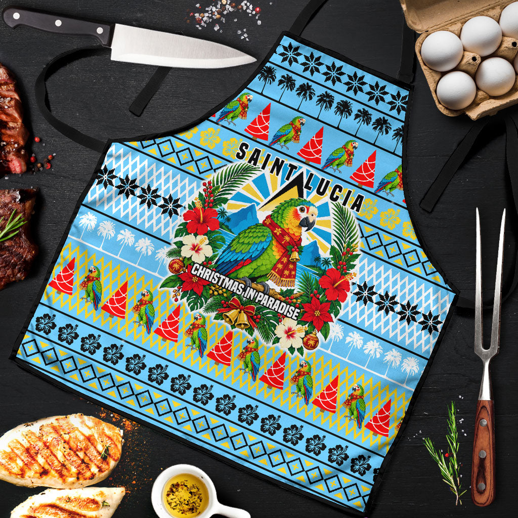 Saint Lucia Christmas In Paradise Apron Tropical Parrot Santa Ugly Pattern Graphic Artwork