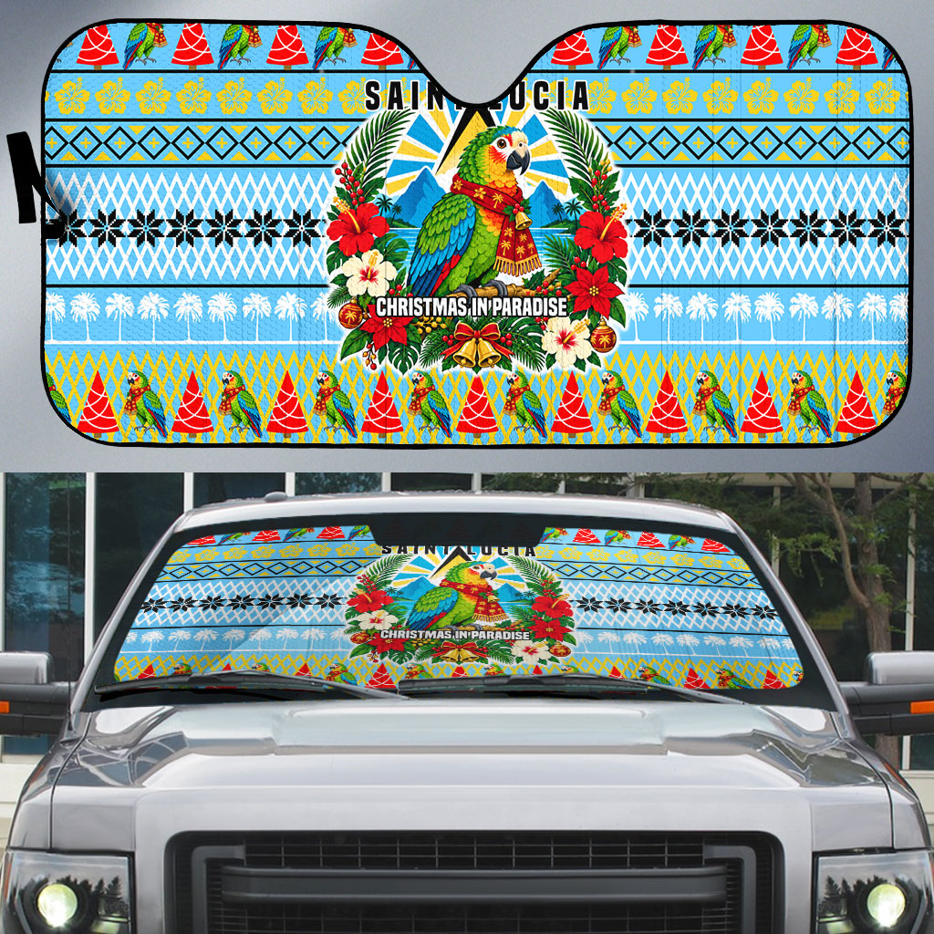 Saint Lucia Christmas In Paradise Auto Sun Shade Tropical Parrot Santa Ugly Pattern Graphic Artwork