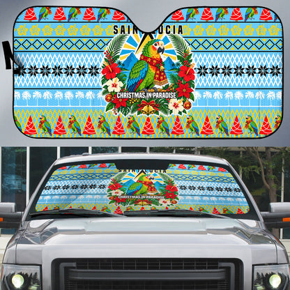 Saint Lucia Christmas In Paradise Auto Sun Shade Tropical Parrot Santa Ugly Pattern Graphic Artwork