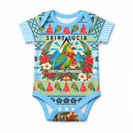 Saint Lucia Christmas In Paradise Baby Onesie Tropical Parrot Santa Ugly Pattern Graphic Artwork