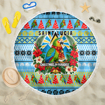 Saint Lucia Christmas In Paradise Beach Blanket Tropical Parrot Santa Ugly Pattern Graphic Artwork