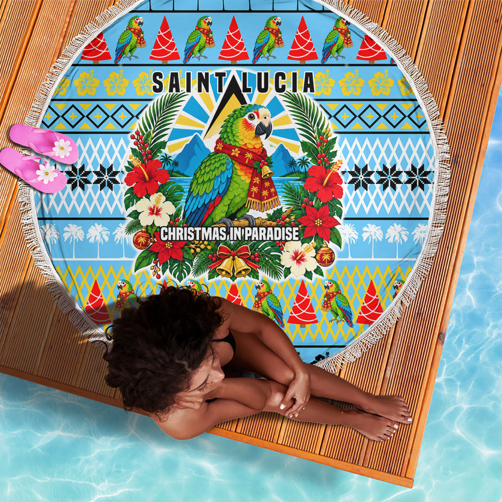 Saint Lucia Christmas In Paradise Beach Blanket Tropical Parrot Santa Ugly Pattern Graphic Artwork